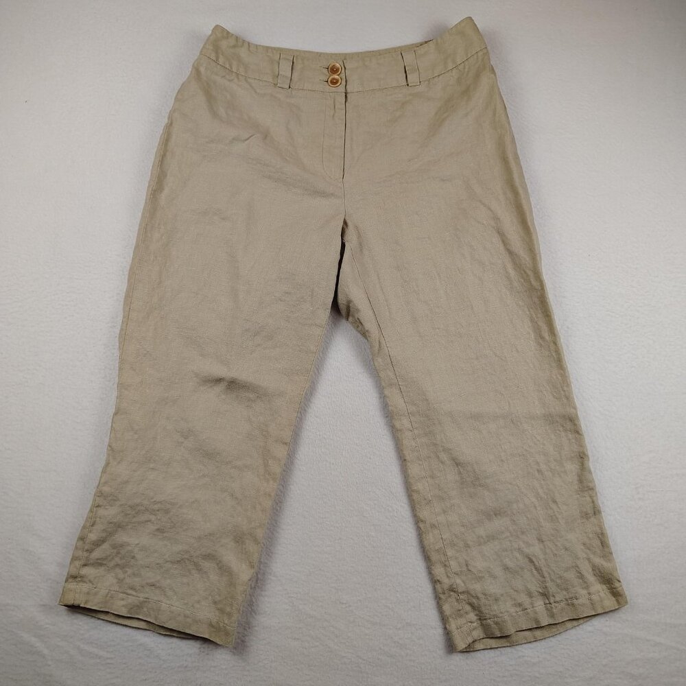 Rafaella Linen Wide Leg Pants Womens 10 Beige Cropped High Rise